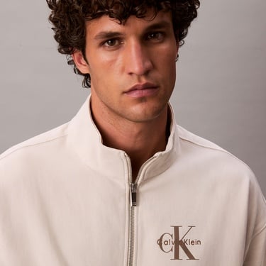  Calvin Klein Premium Terry Micro Monologo Erkek Beyaz Sweatshirt