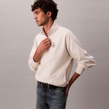  Calvin Klein Premium Terry Micro Monologo Erkek Beyaz Sweatshirt