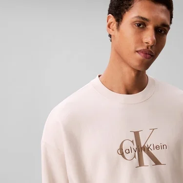  Calvin Klein Terry Monologo Erkek Beyaz Sweatshirt
