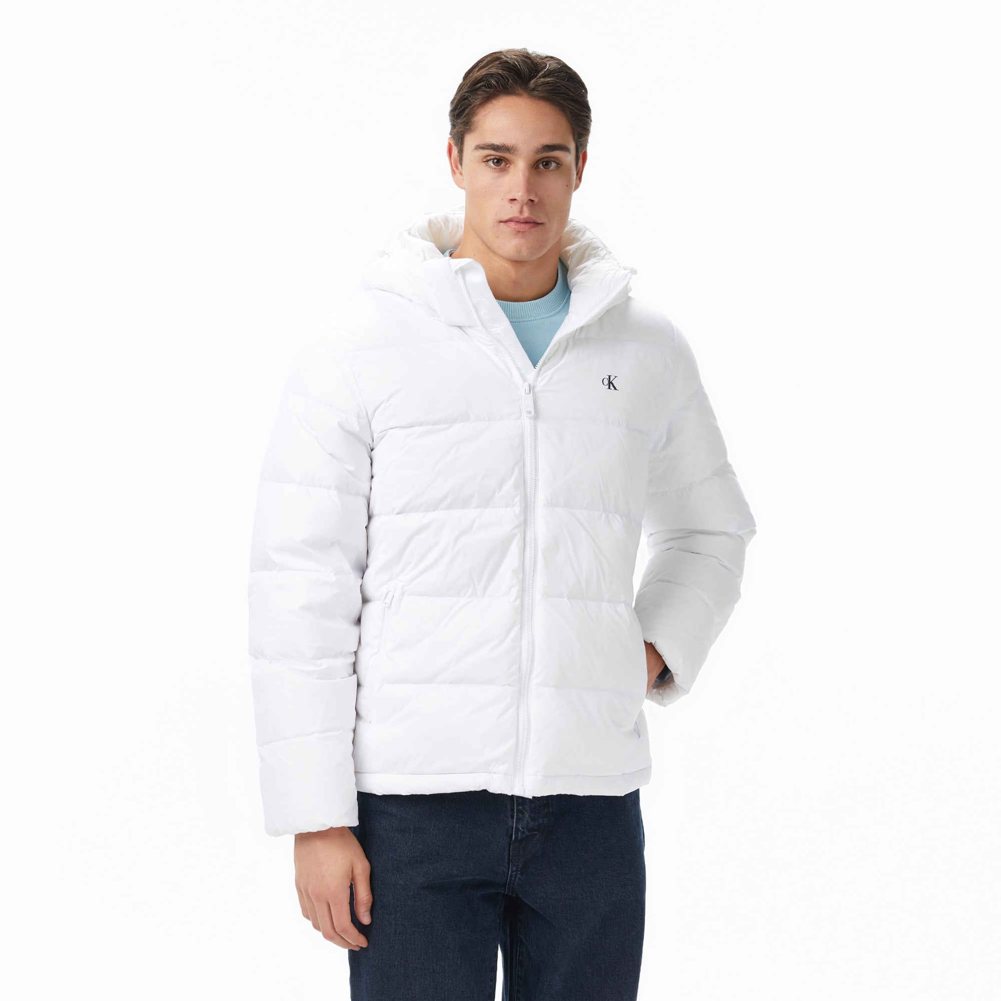  Calvin Klein Zip Off Hood Down Puffer Erkek Beyaz Mont