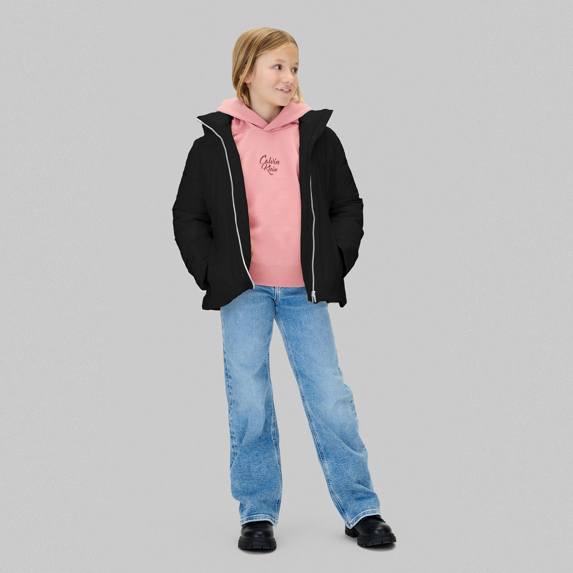  Calvin Klein Classic Belted Çocuk Siyah Mont