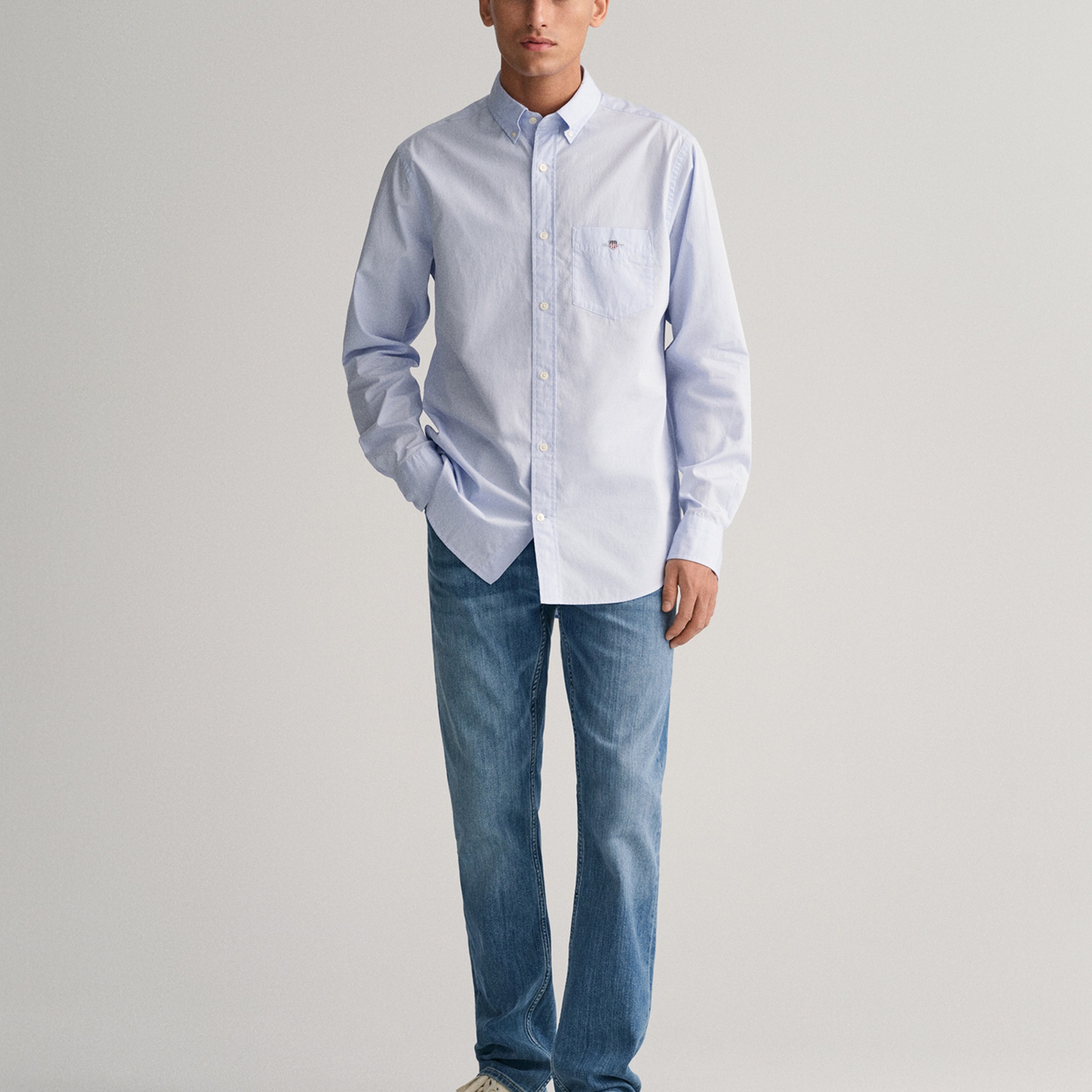 GANT Erkek Mavi Regular Fit Logolu Gömlek