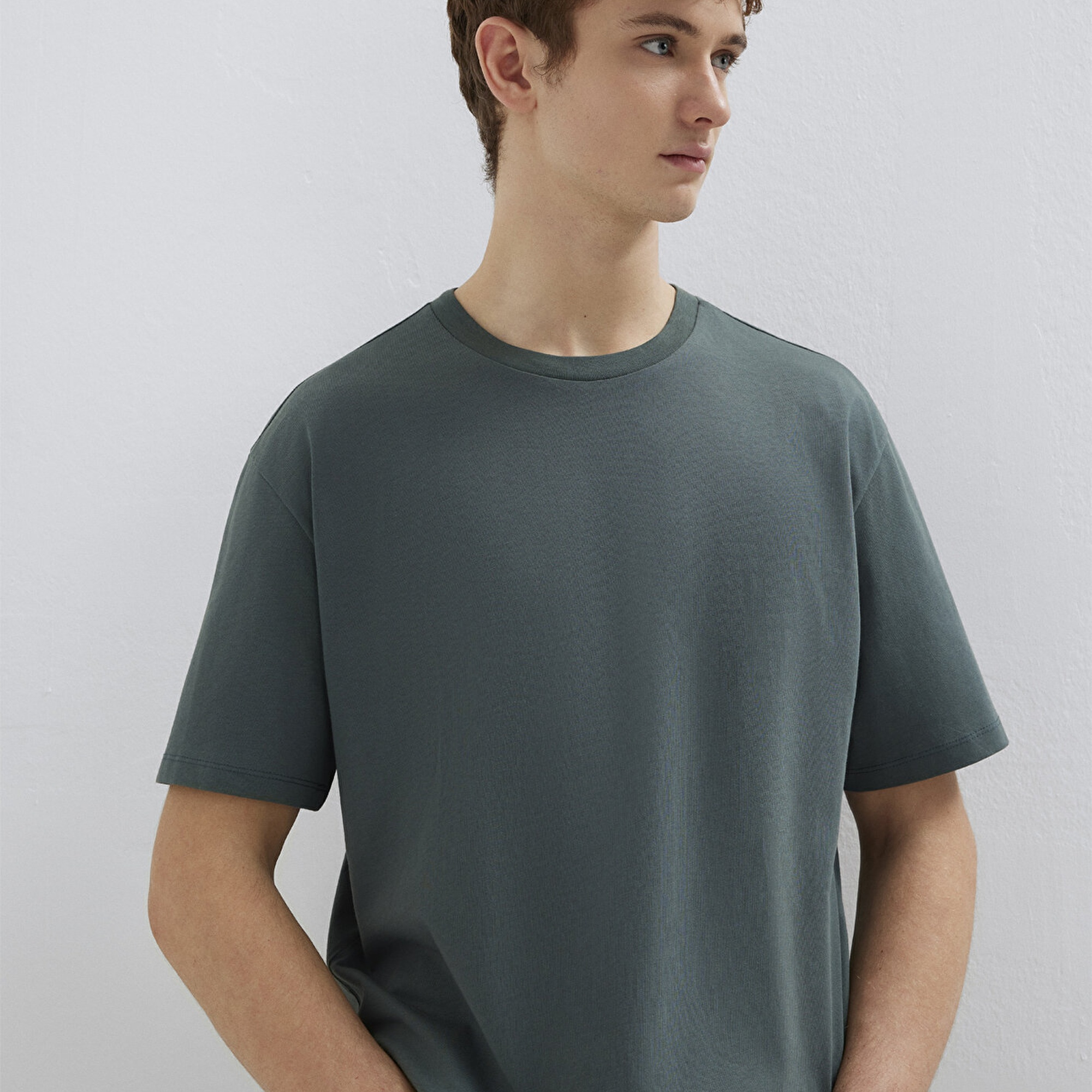 Mavi Yeşil Basic Tişört Loose Fit / Bol Rahat Kesim 0611824-71598