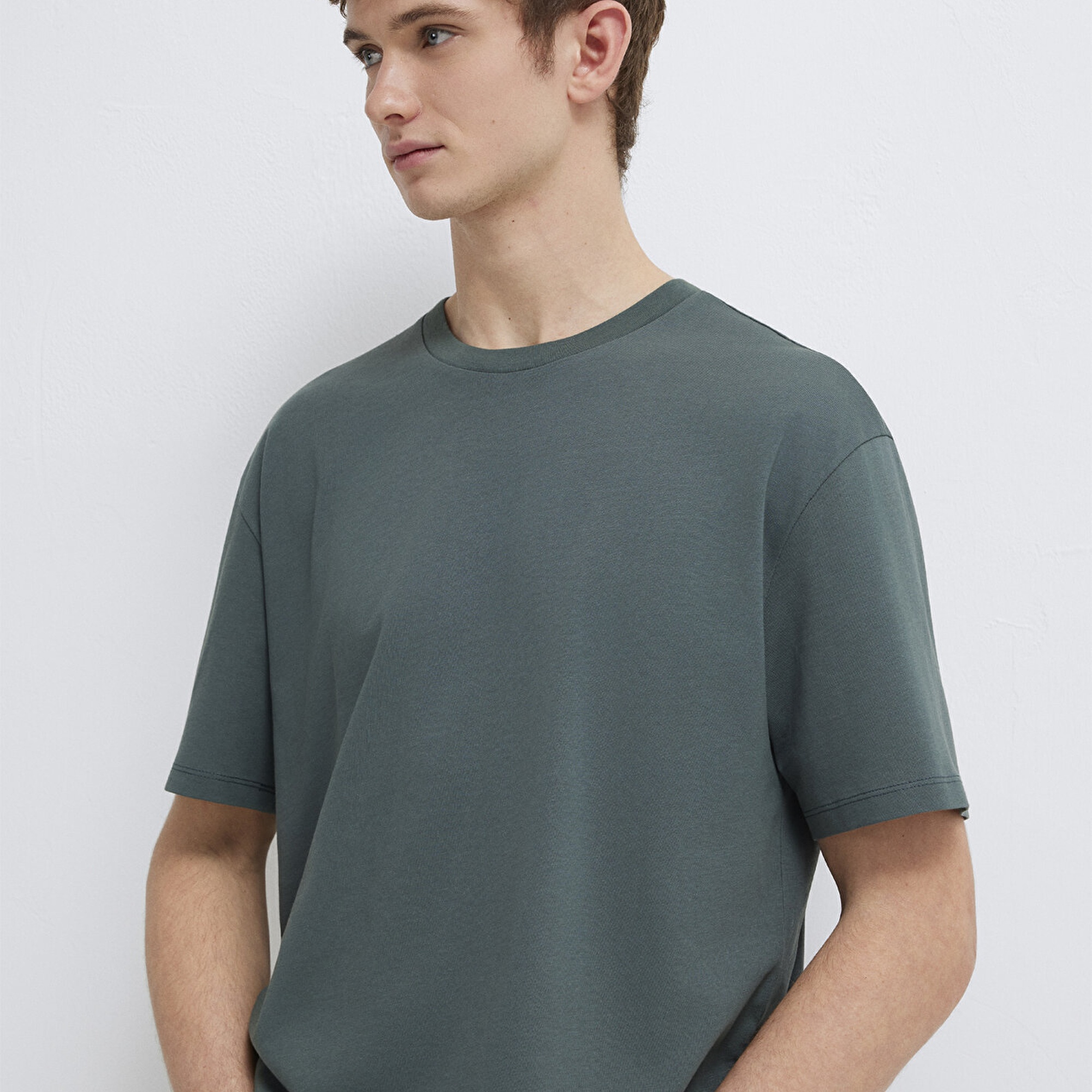 Mavi Yeşil Basic Tişört Loose Fit / Bol Rahat Kesim 0611824-71598