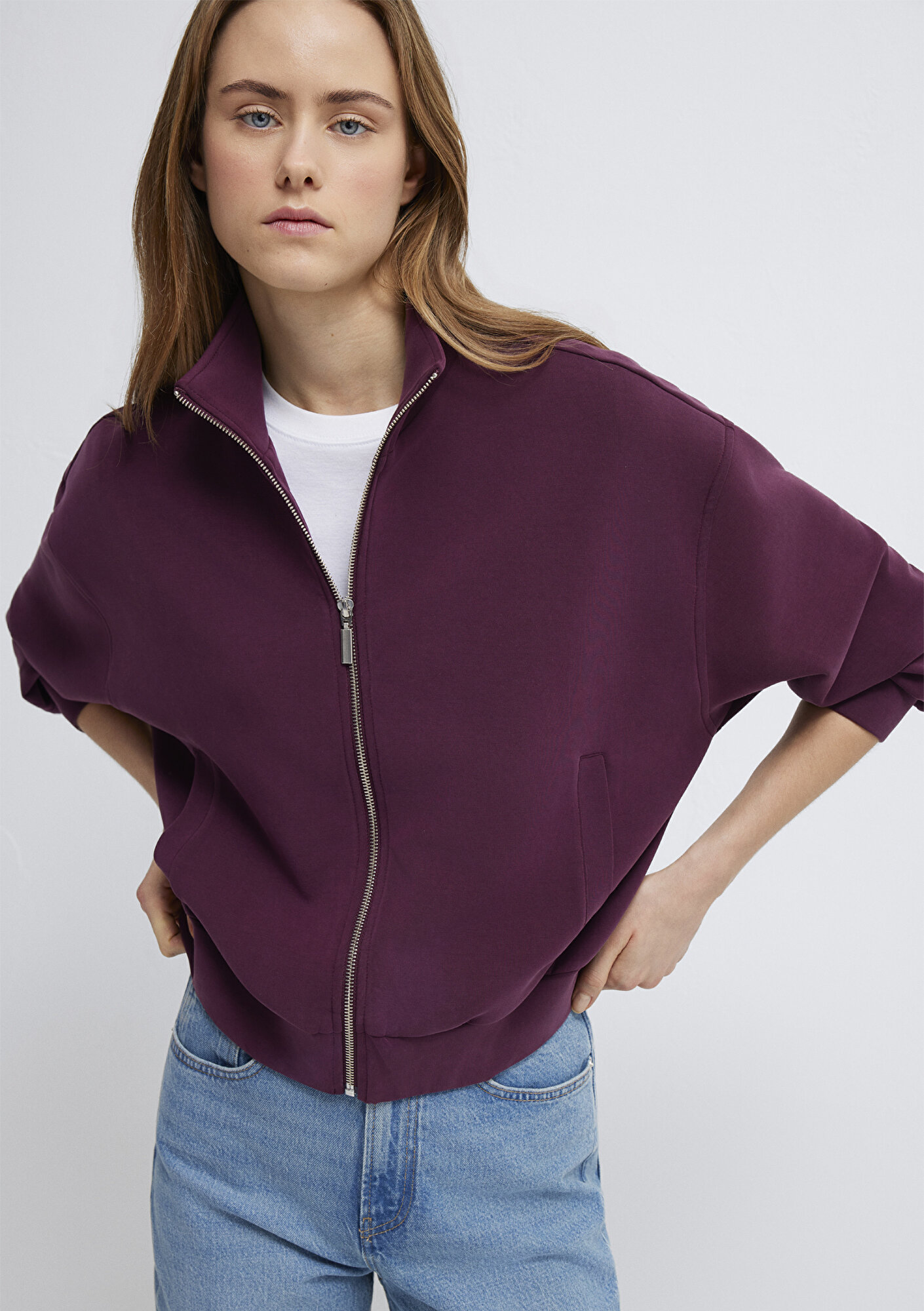  Mavi Fermuarlı Bordo (TENCEL™) Sweatshirt 1S10059-70434