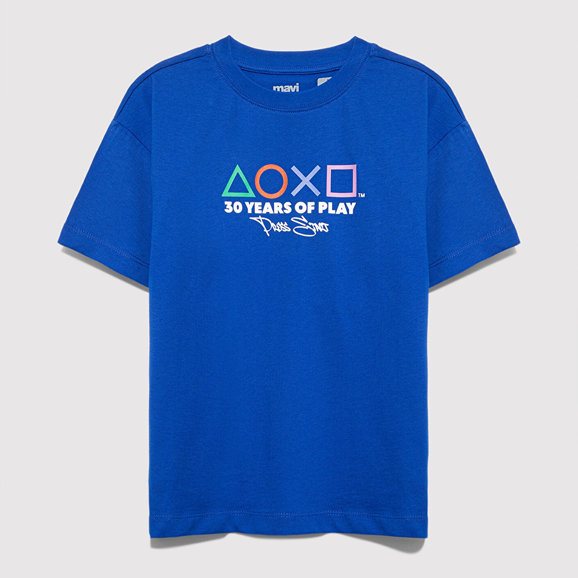 Mavi PlayStation Baskılı Mavi Tişört Loose Fit / Bol Rahat Kesim 6610422-70896