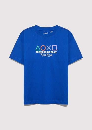  Mavi PlayStation Baskılı Mavi Tişört Loose Fit / Bol Rahat Kesim 6610422-70896