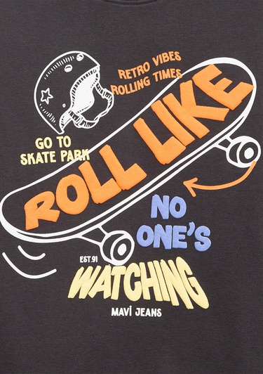  Mavi Roll Like Baskılı Antrasit Sweatshirt 6S10179-70087