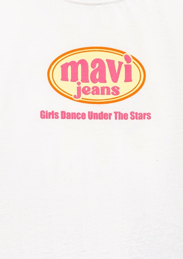  Mavi Baskılı Ekru Tişört Loose Fit / Bol Rahat Kesim 7610391-70057