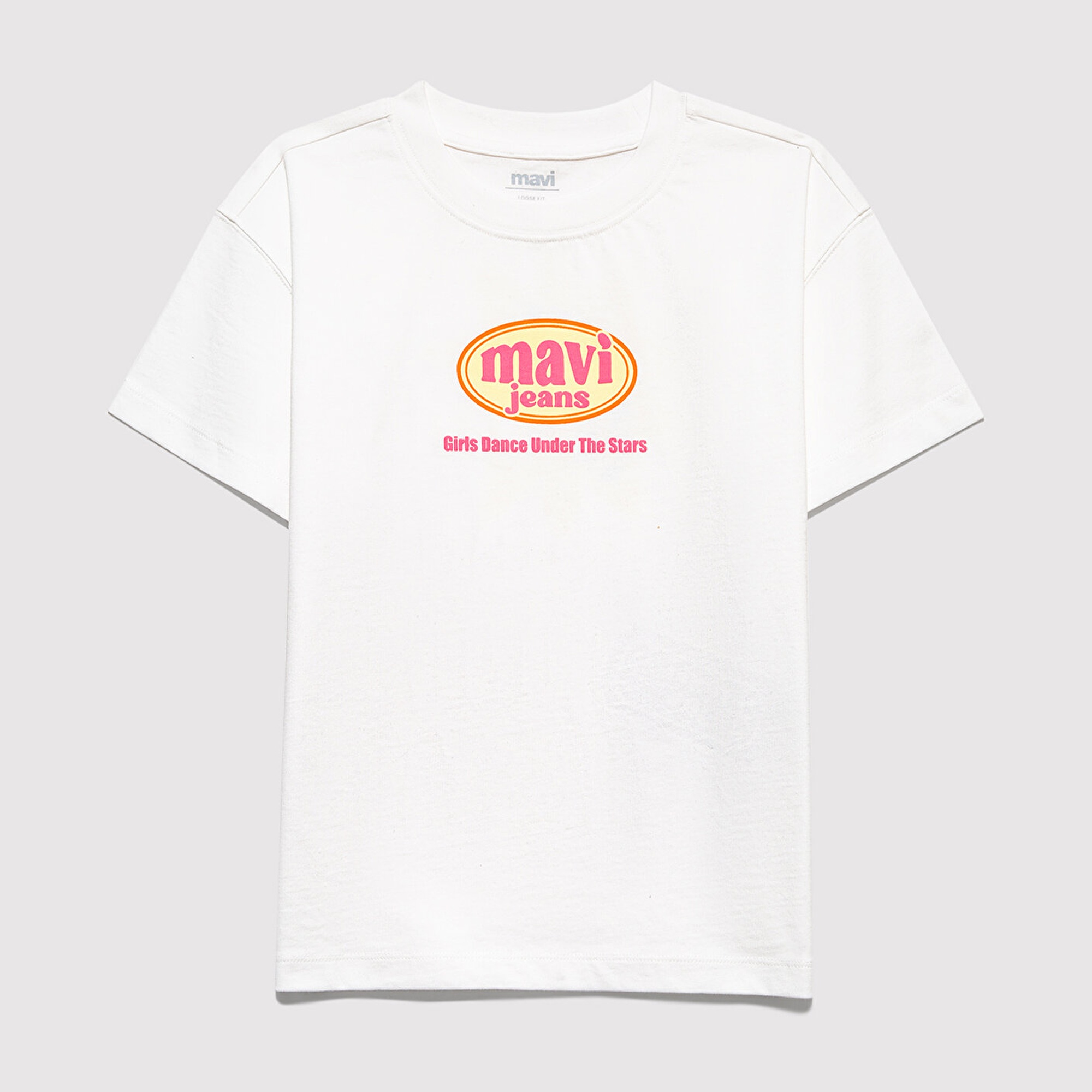 Mavi Baskılı Ekru Tişört Loose Fit / Bol Rahat Kesim 7610391-70057