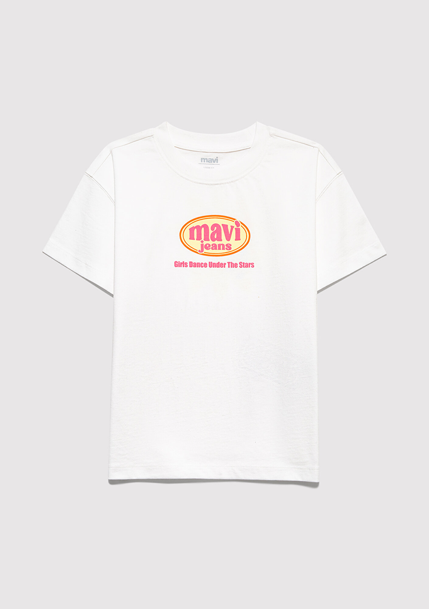  Mavi Baskılı Ekru Tişört Loose Fit / Bol Rahat Kesim 7610391-70057