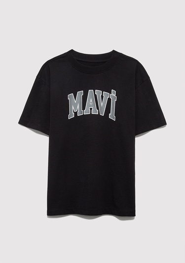  Mavi Mavi Logo Baskılı Siyah Tişört Loose Fit / Bol Rahat Kesim 6610418-900
