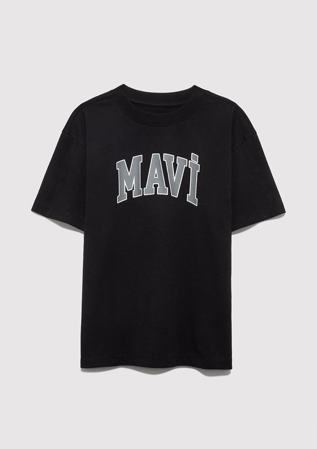  Mavi Mavi Logo Baskılı Siyah Tişört Loose Fit / Bol Rahat Kesim 6610418-900