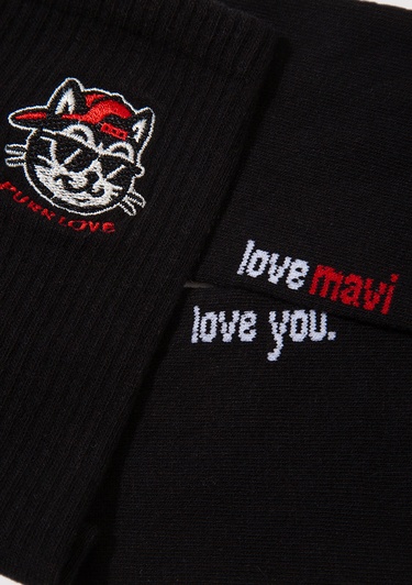  Mavi 2li Kedi İşlemeli Soket Çorap 0912419-900