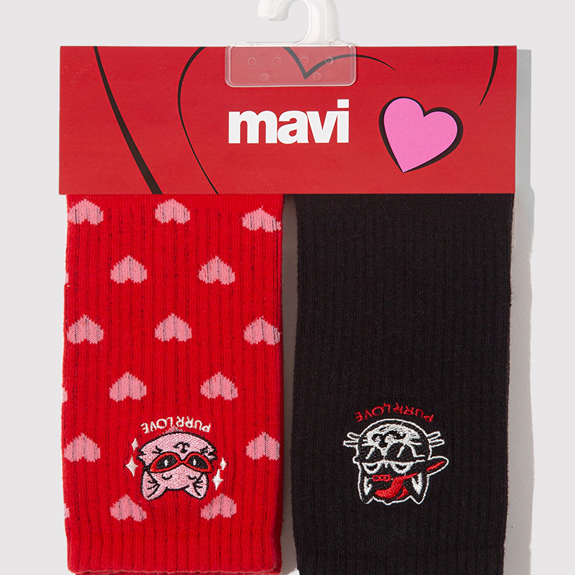 Mavi 2li Kedi İşlemeli Soket Çorap 0912419-900