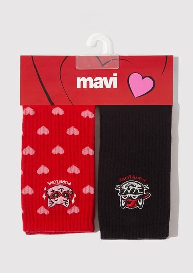  Mavi 2li Kedi İşlemeli Soket Çorap 0912419-900