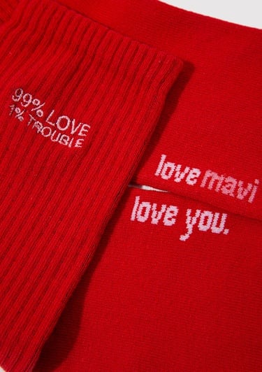  Mavi 2li Love Trouble Baskılı Soket Çorap 0912418-620