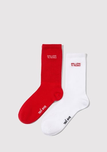  Mavi 2li Love Trouble Baskılı Soket Çorap 0912418-620