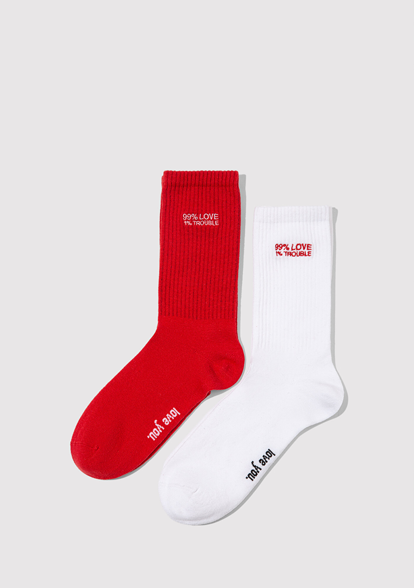  Mavi 2li Love Trouble Baskılı Soket Çorap 0912418-620