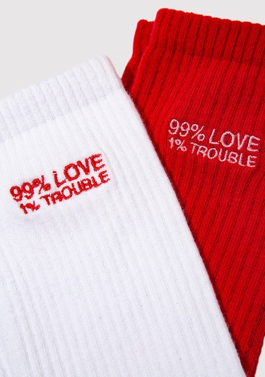  Mavi 2li Love Trouble Baskılı Soket Çorap 0912418-620