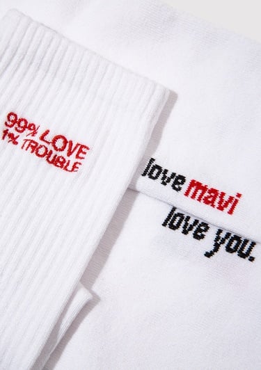  Mavi 2li Love Trouble Baskılı Soket Çorap 0912418-620