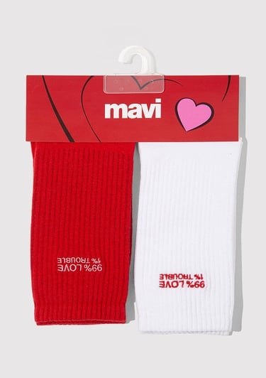  Mavi 2li Love Trouble Baskılı Soket Çorap 0912418-620