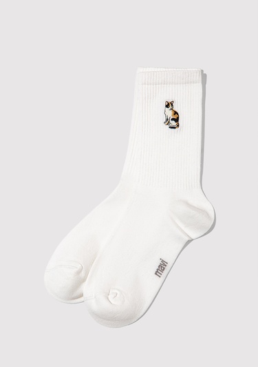  Mavi Kedi Nakışlı Ekru Soket Çorap 1913946-70048