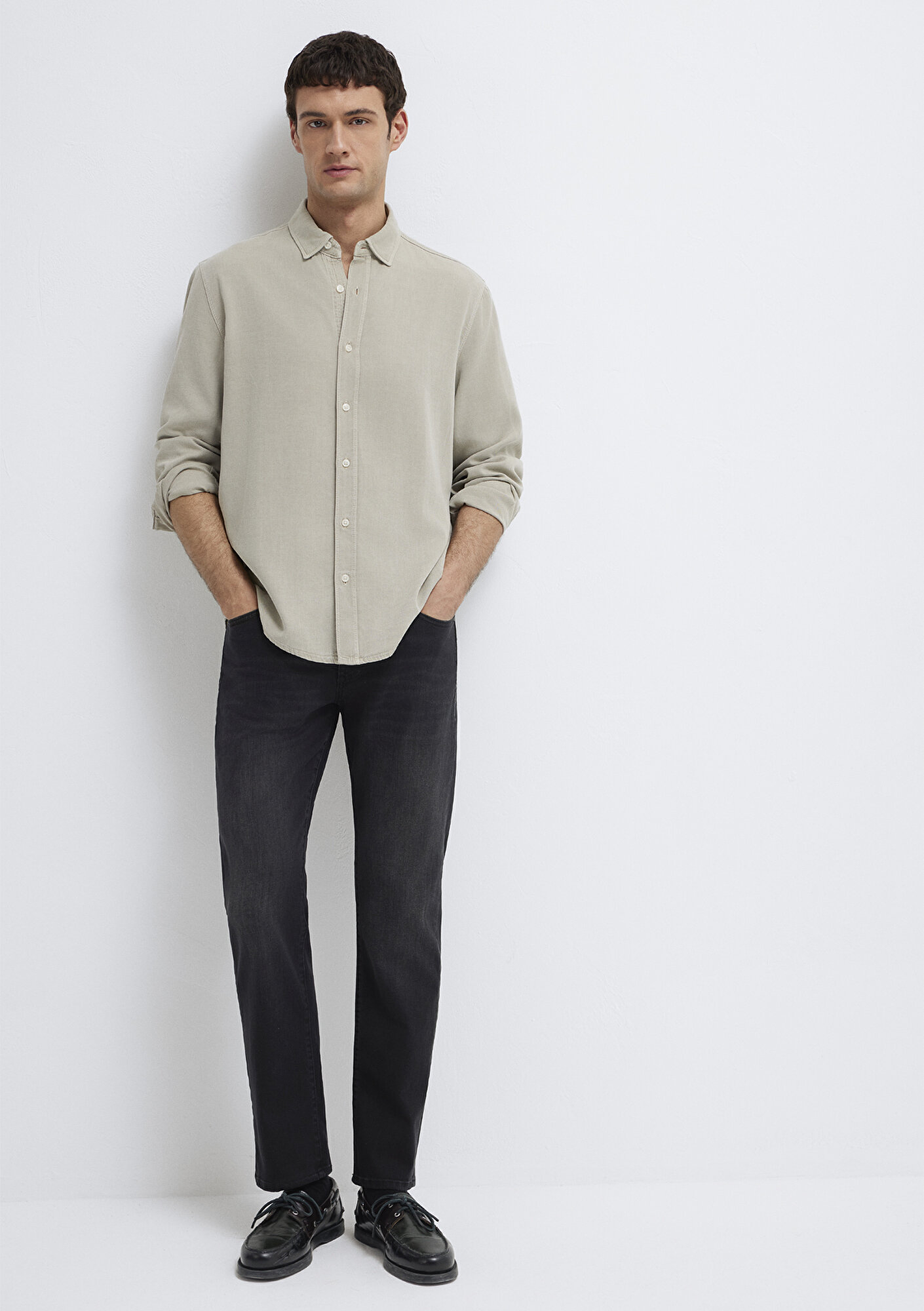  Mavi Keten Karışımlı Yeşil Tencel TM Liyosel Gömlek Regular Fit / Normal Kesim 0211482-70333