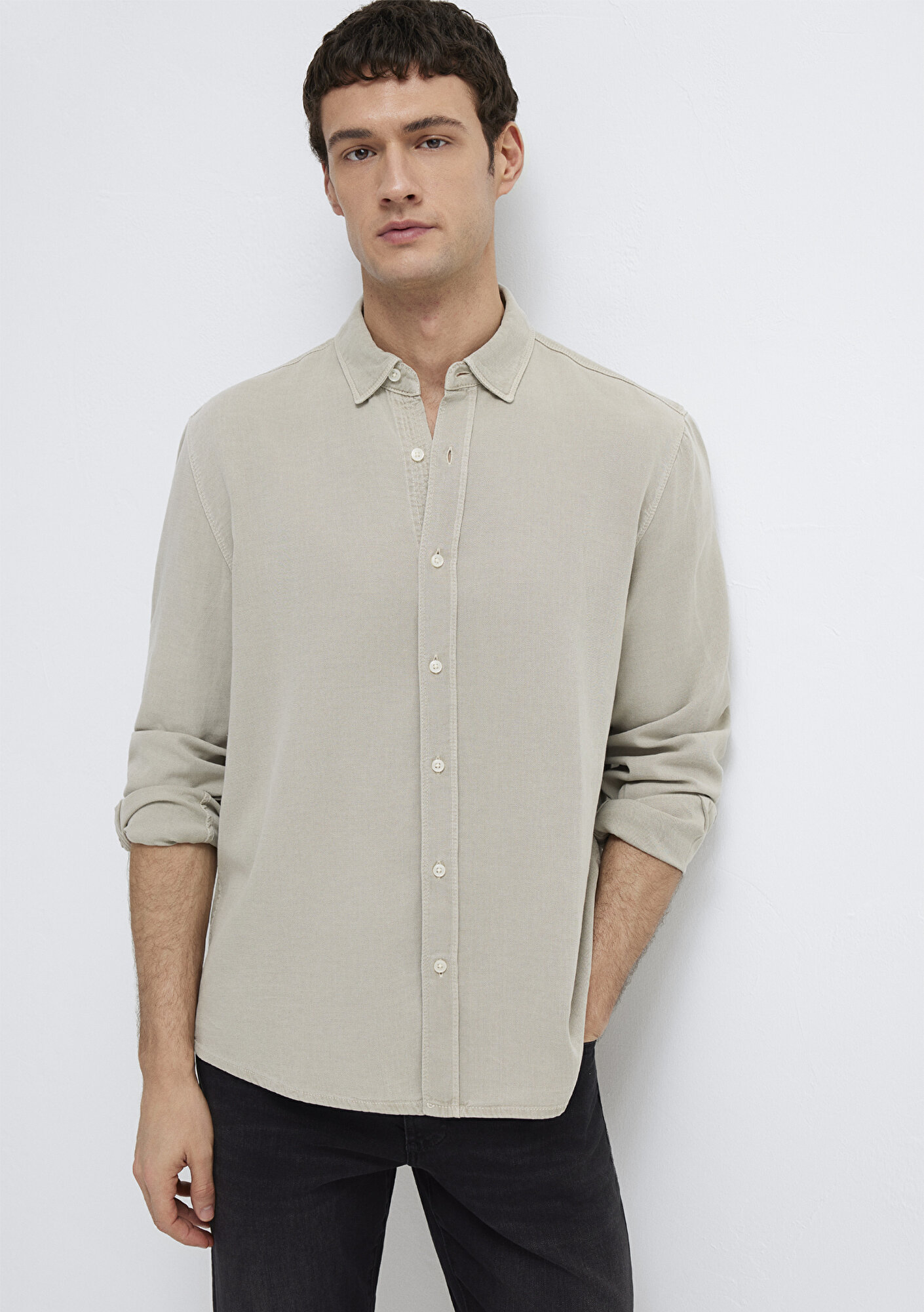  Mavi Keten Karışımlı Yeşil Tencel TM Liyosel Gömlek Regular Fit / Normal Kesim 0211482-70333