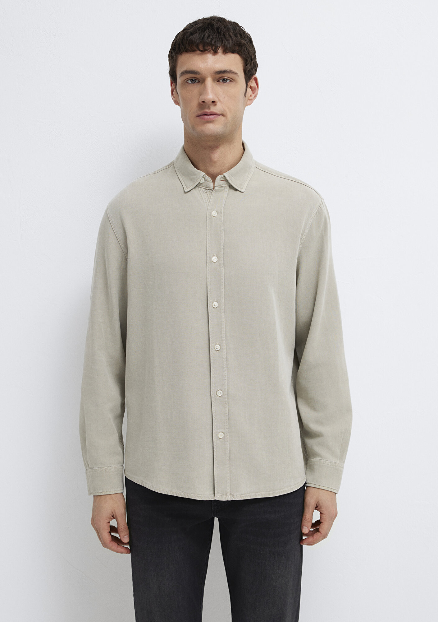  Mavi Keten Karışımlı Yeşil Tencel TM Liyosel Gömlek Regular Fit / Normal Kesim 0211482-70333