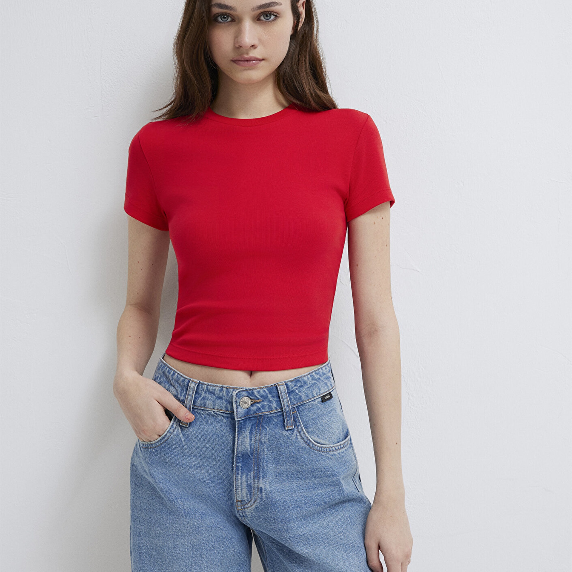 Mavi 2li Kadın Basic Tişört Crop / Kısa Kesim 1613028-89200