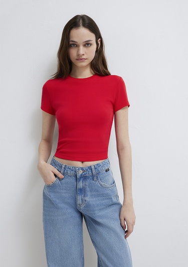  Mavi 2li Kadın Basic Tişört Crop / Kısa Kesim 1613028-89200