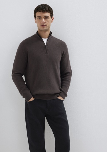  Mavi Yarı Fermuarlı Kahverengi Kazak Regular Fit / Normal Kesim 0710396-70219