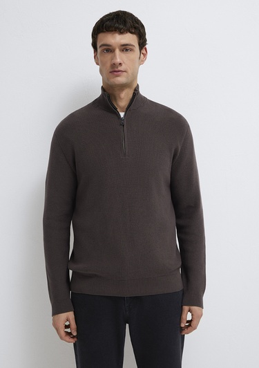  Mavi Yarı Fermuarlı Kahverengi Kazak Regular Fit / Normal Kesim 0710396-70219