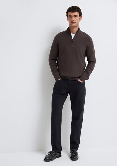  Mavi Yarı Fermuarlı Kahverengi Kazak Regular Fit / Normal Kesim 0710396-70219