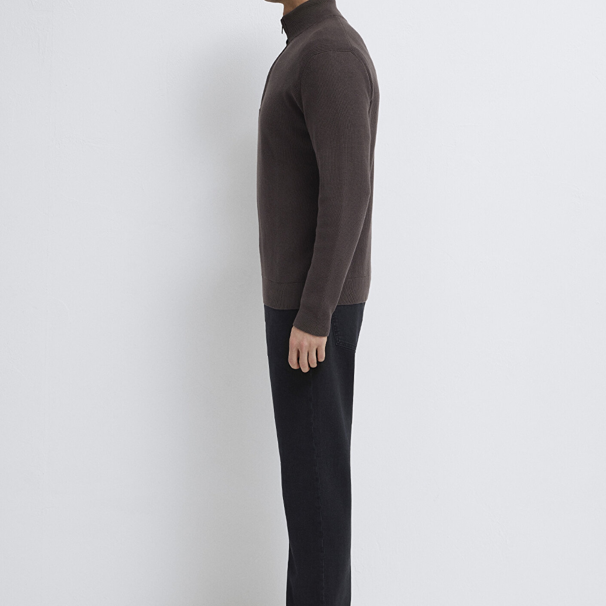 Mavi Yarı Fermuarlı Kahverengi Kazak Regular Fit / Normal Kesim 0710396-70219