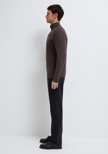  Mavi Yarı Fermuarlı Kahverengi Kazak Regular Fit / Normal Kesim 0710396-70219