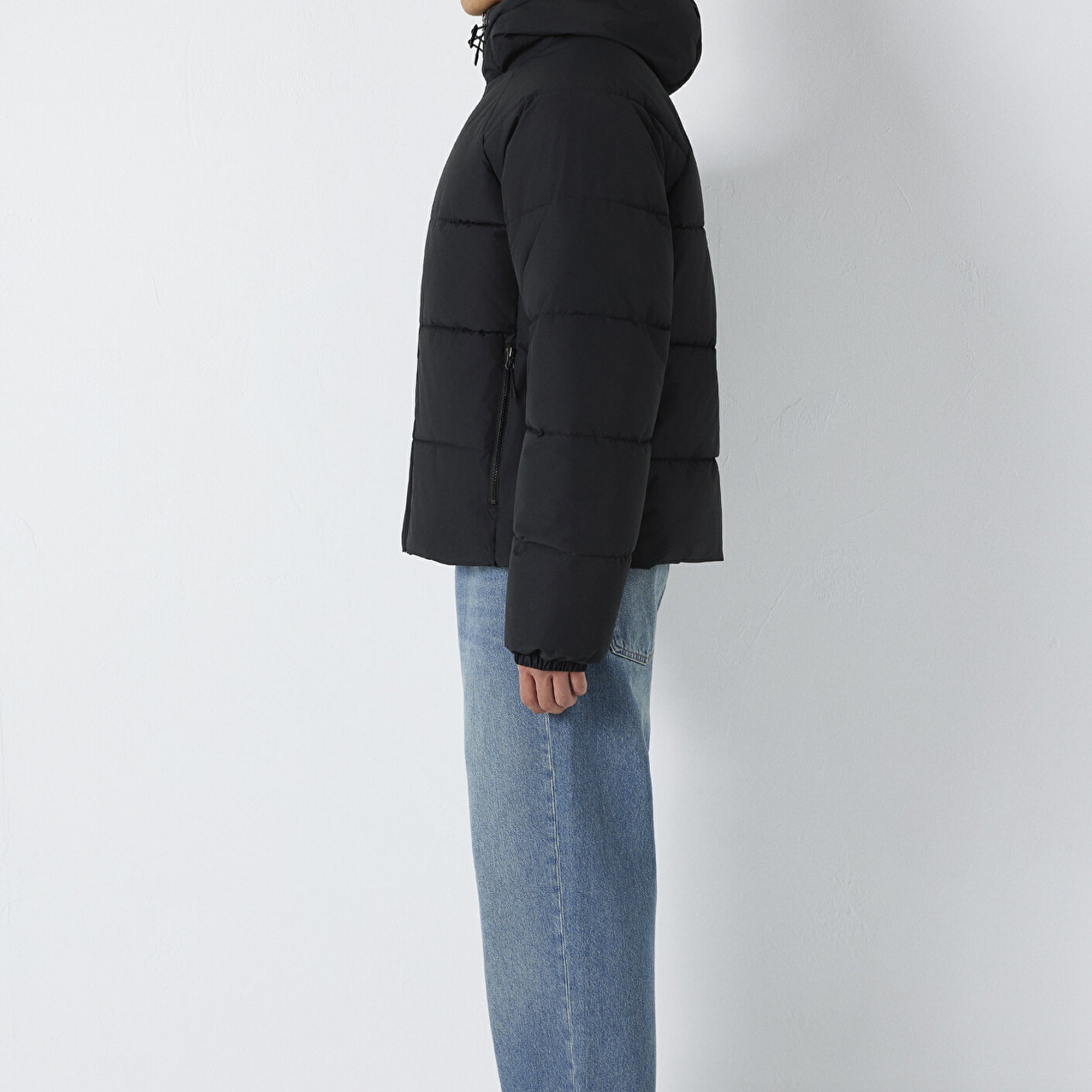 Mavi Kapüşonlu Siyah Ceket Loose Fit / Bol Rahat Kesim 0110756-71379