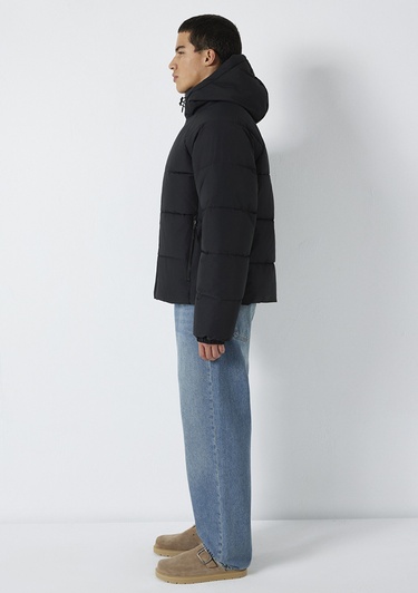  Mavi Kapüşonlu Siyah Ceket Loose Fit / Bol Rahat Kesim 0110756-71379