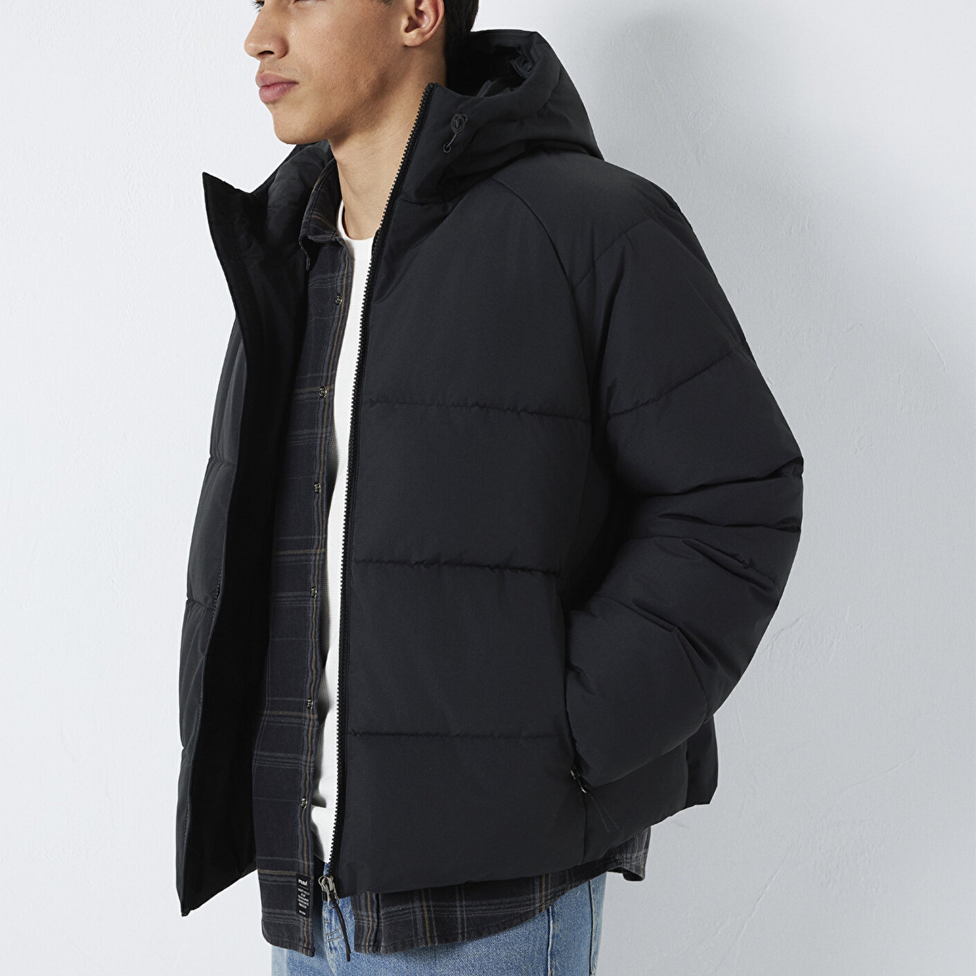 Mavi Kapüşonlu Siyah Ceket Loose Fit / Bol Rahat Kesim 0110756-71379