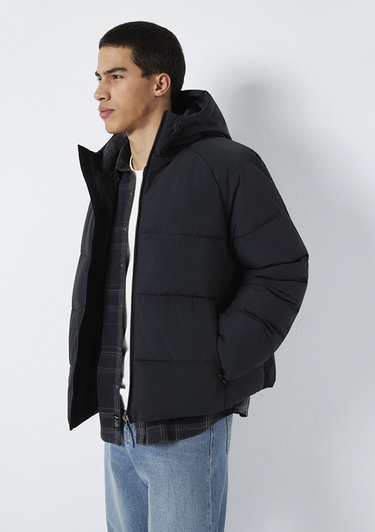  Mavi Kapüşonlu Siyah Ceket Loose Fit / Bol Rahat Kesim 0110756-71379