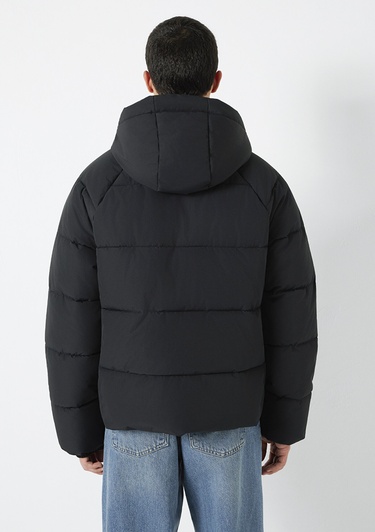  Mavi Kapüşonlu Siyah Ceket Loose Fit / Bol Rahat Kesim 0110756-71379