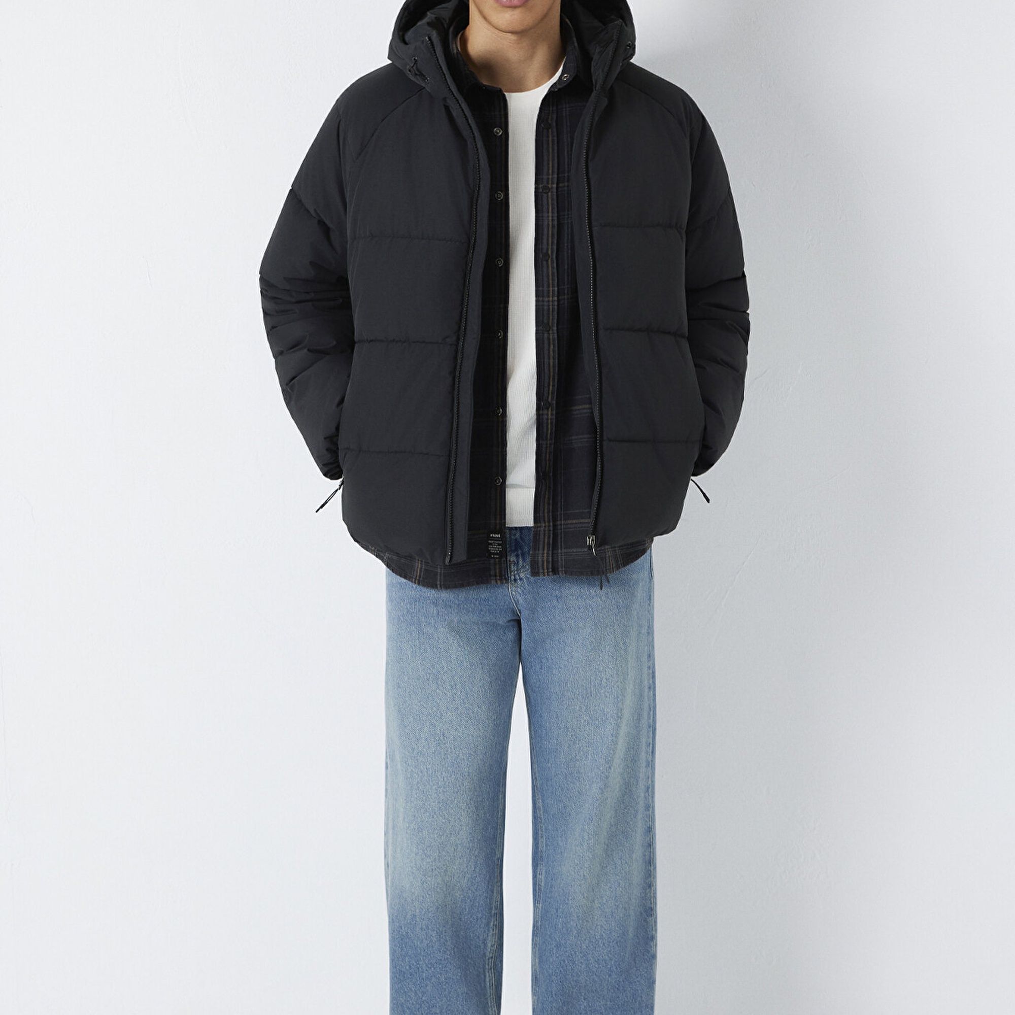 Mavi Kapüşonlu Siyah Ceket Loose Fit / Bol Rahat Kesim 0110756-71379