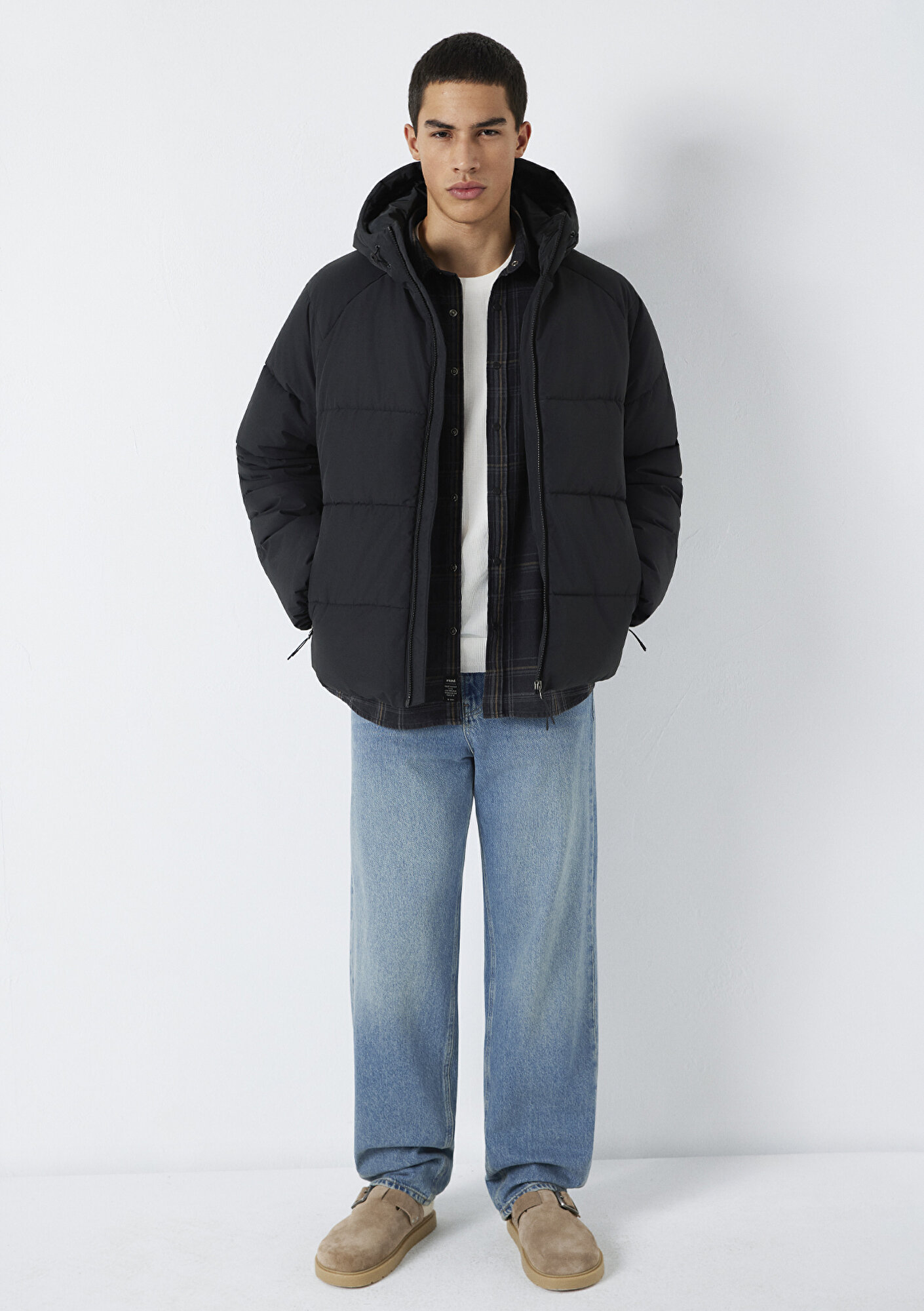  Mavi Kapüşonlu Siyah Ceket Loose Fit / Bol Rahat Kesim 0110756-71379