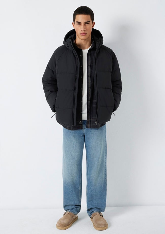  Mavi Kapüşonlu Siyah Ceket Loose Fit / Bol Rahat Kesim 0110756-71379