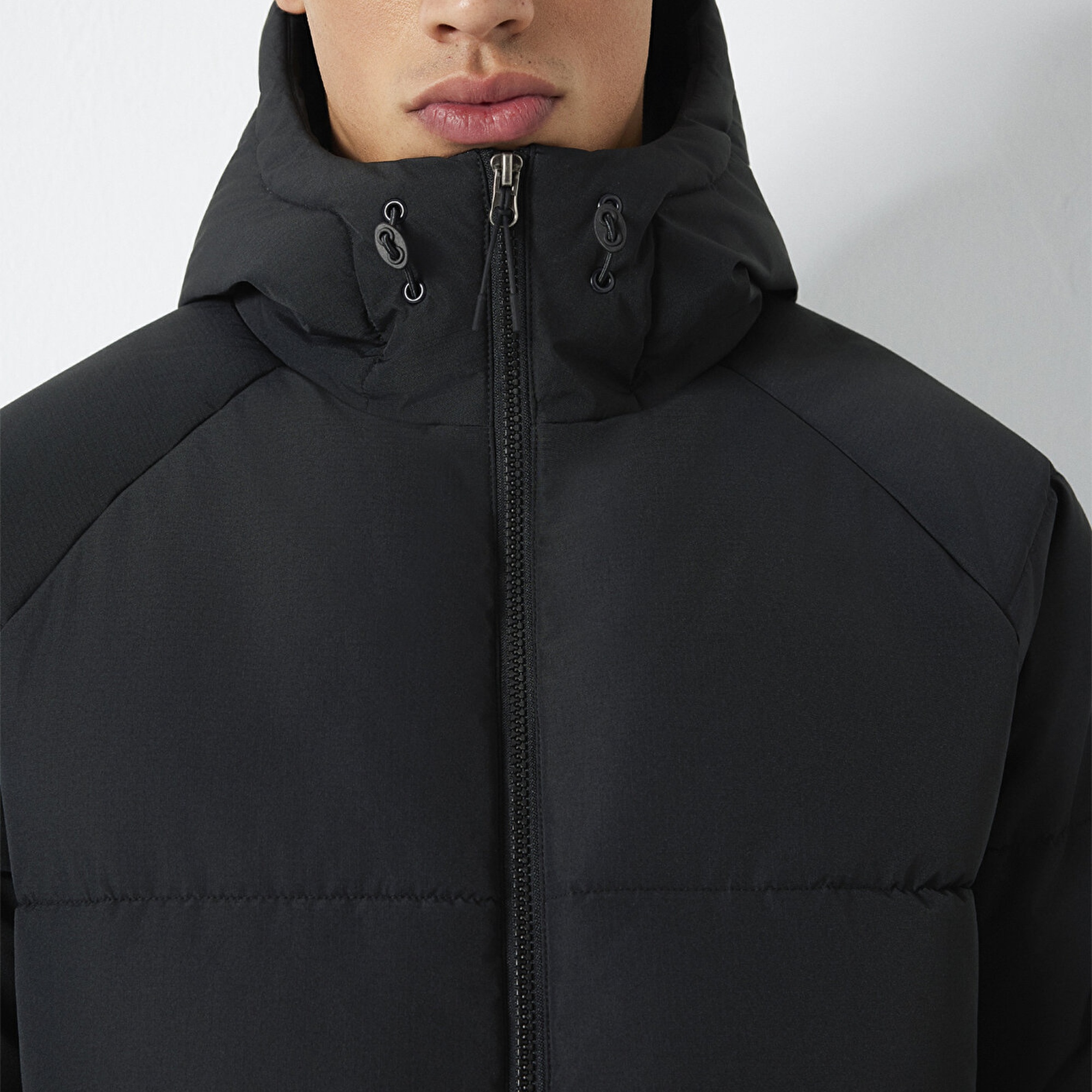 Mavi Kapüşonlu Siyah Ceket Loose Fit / Bol Rahat Kesim 0110756-71379