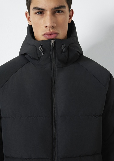  Mavi Kapüşonlu Siyah Ceket Loose Fit / Bol Rahat Kesim 0110756-71379