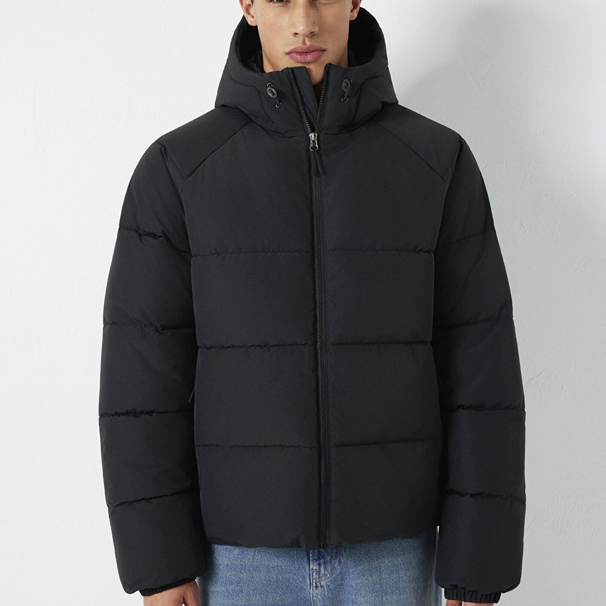 Mavi Kapüşonlu Siyah Ceket Loose Fit / Bol Rahat Kesim 0110756-71379