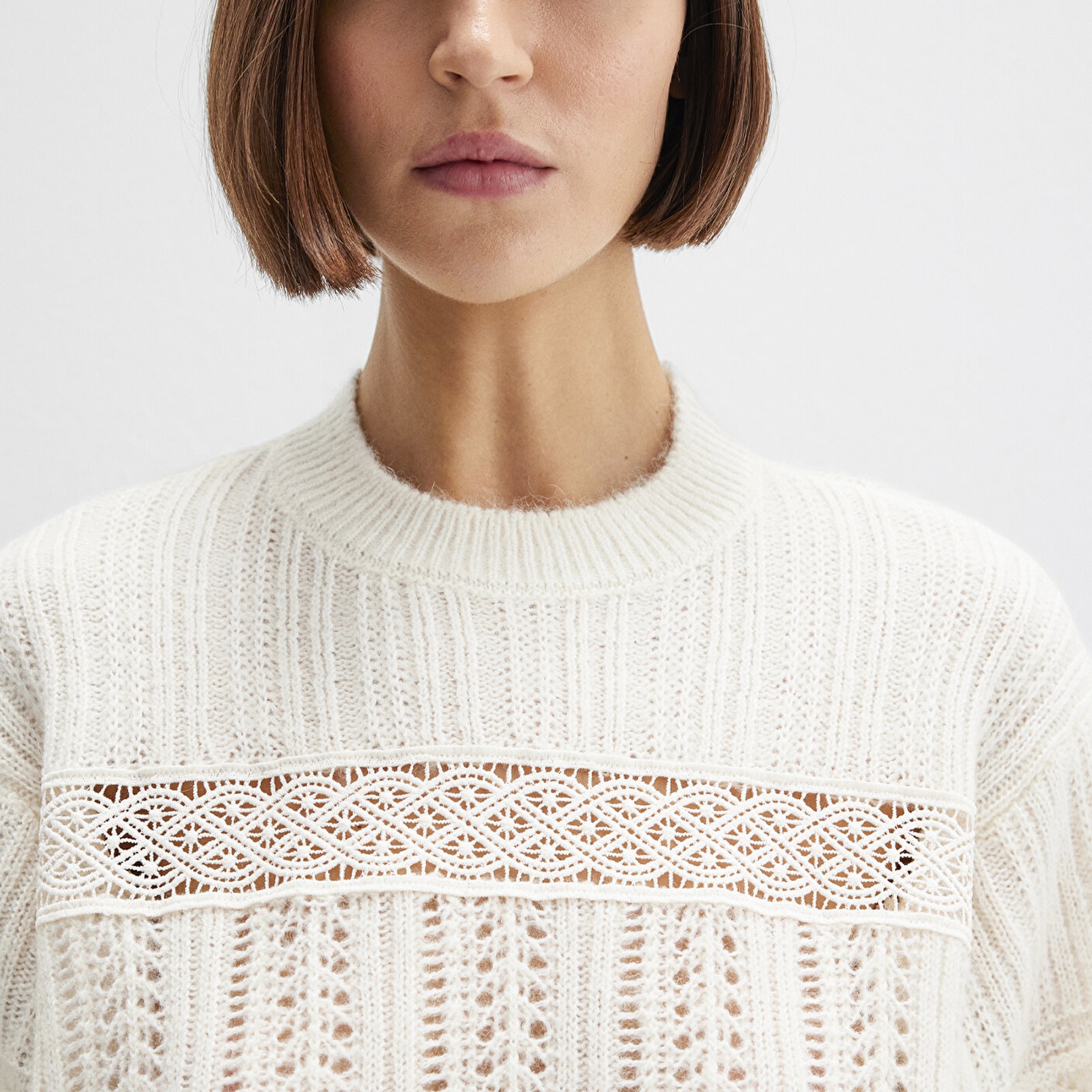 Mavi Yuvarlak Yaka Ekru Kazak Loose Fit / Bol Rahat Kesim 1710881-80194