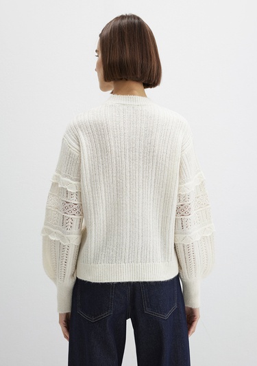  Mavi Yuvarlak Yaka Ekru Kazak Loose Fit / Bol Rahat Kesim 1710881-80194